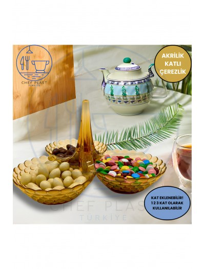 3 Katlı 9 Bölmeli Ekleme-Çıkarma Yapılabilir Akrilik Dekoratif Çerezlik Sunum Seti