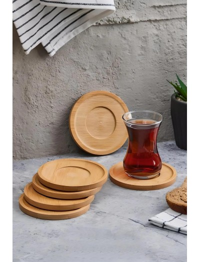 6'Lı Bambu Yuvarlak Çay Tabağı Kahve Bardak Fincan Altlığı Takım 10 cm