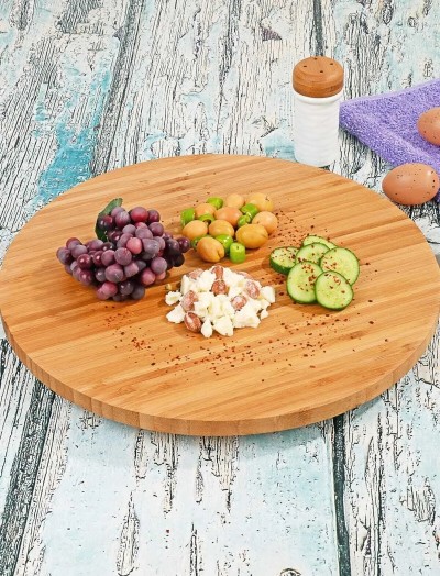 Bambu Döner Standlı Sunum Tahtası Sunum Tepsisi Pizza Tahtası 30 Cm