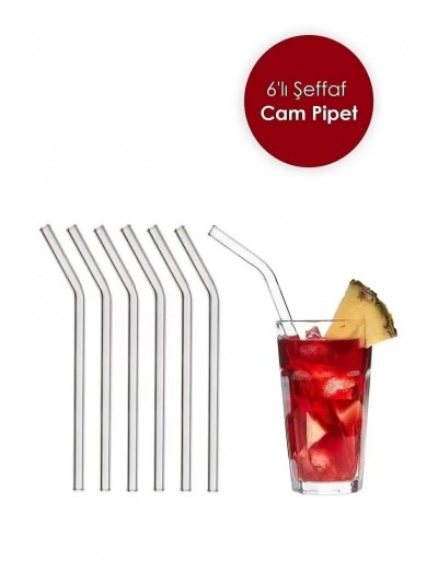 Cambu Şeffaf Eğimli 6'lı Cam Pipet 20 cm (Isıya Dayanıklı)
